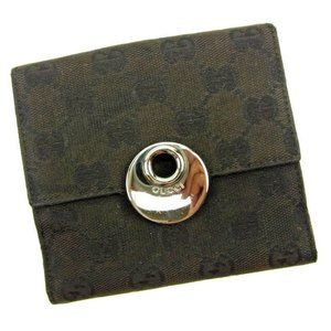 Gucci Wallet Purse Folding wallet GG Black Silver Woman Authentic Used Y6022